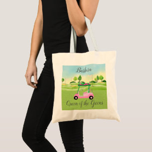 Tote Bag Fun Golf Scène Pink Panier Nom Reine des Verts