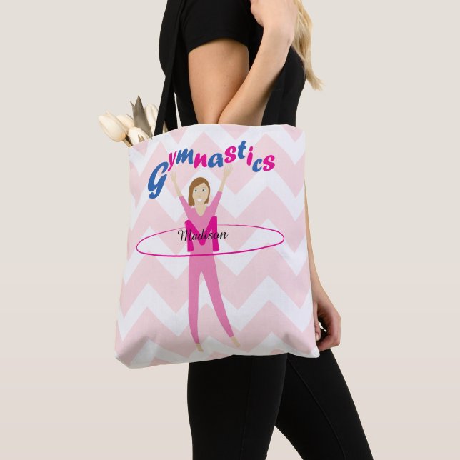 Tote Bag Fun Gymnastique texte Pink hula hoop girl Monogram (De près)