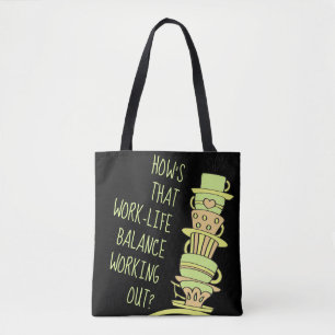 Tote Bag Fun Pastel Leaning Stack Cups Café Réutilisable