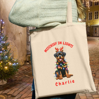 Tote Bag Fun Watercolor Rottweiler Christmas Lights Chien