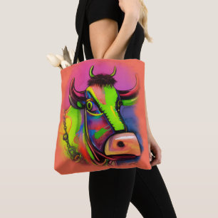 Tote Bag Fun Whimsical Colorical Art Cow Fourre-tout