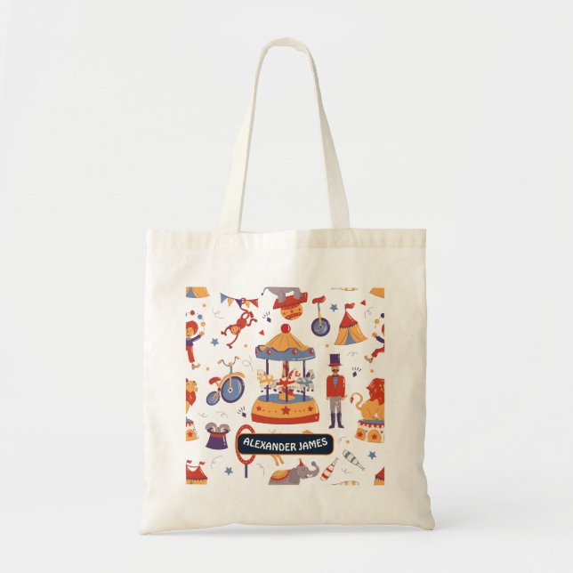 Tote Bag Fun White Carnival Kids School Circus Motif (Devant)