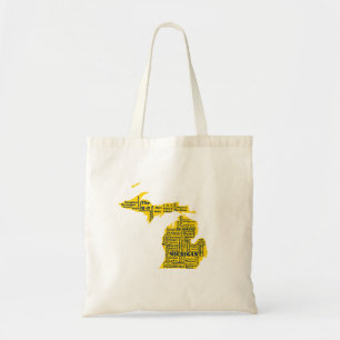 Tote Bag Fun Yellow et Navy Blue State of Michigan villes
