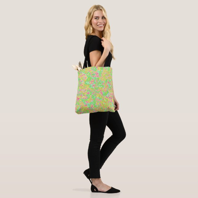 Tote Bag Funky Super Retro Bold Neon Hippie Trippie Marbre (Sur le modèle)