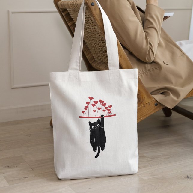 Tote Bag Funny Black Cat Hanging Out Valentine's Day (Créateur téléchargé)