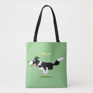 Tote Bag Funny Border Collie chien en course dessin animé
