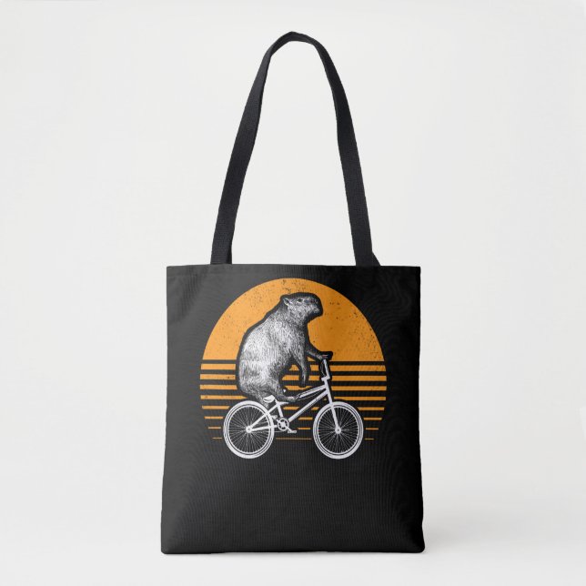 Tote Bag Funny Capybara vélo d'équitation Retro Capibara vé (Devant)