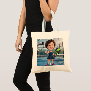 Tote Bag Funny Custom Head Blue Court Caricature Padel