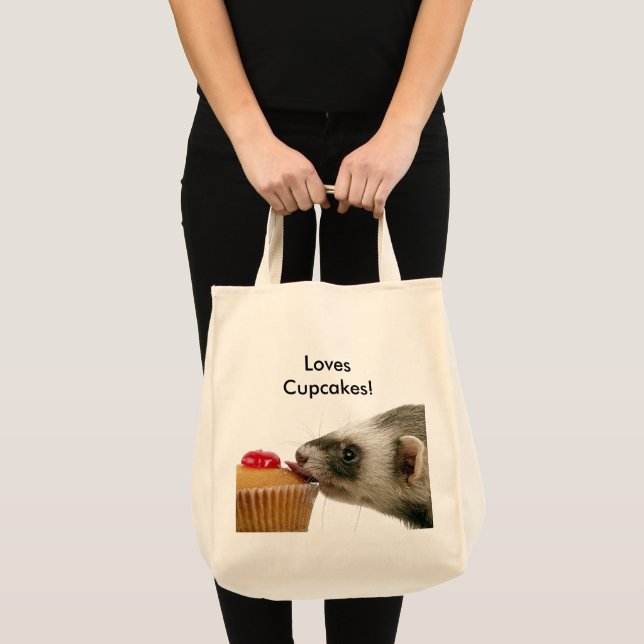 Tote Bag Funny Ferret Love Cupcakes Photo (Devant (produit))