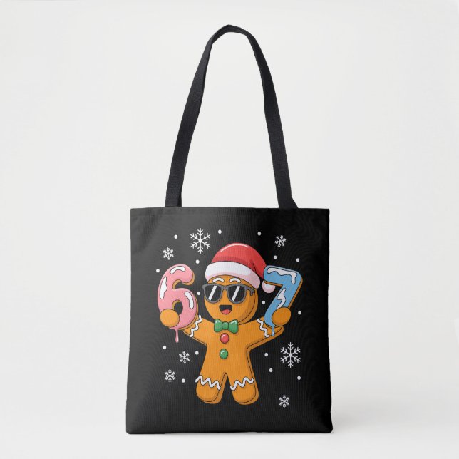 Tote Bag Funny Gingerbread Six Seven 67 Ice Cream Drip Xmas (Devant)