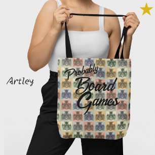 Tote Bag Funny Grey Pastel Meeple Checkboard Jeu
