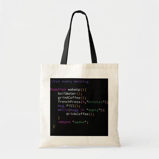 Tote Bag Funny JavaScript Developer Coffee Fonction Exécute (Devant)