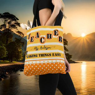Tote Bag Funny Orange Stripes Enseignant Pois