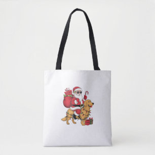 Tote Bag Funny Père Noël équitation Golden Retriever Chien 