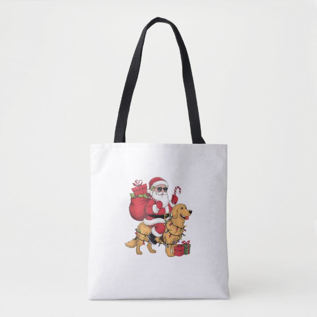 Tote Bag Funny Père Noël équitation Golden Retriever Chien  (Devant)