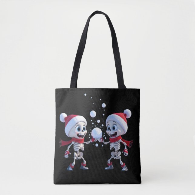 Tote Bag Funny Santa Skeletons Having a Snowball Fight  (Devant)