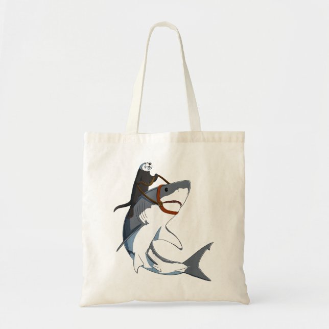 Tote Bag Funny Sea Otter équitation requin (Devant)
