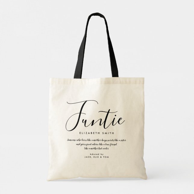 Tote Bag Funtie Elegant Girl Script Fun Auntie Citation (Dos)