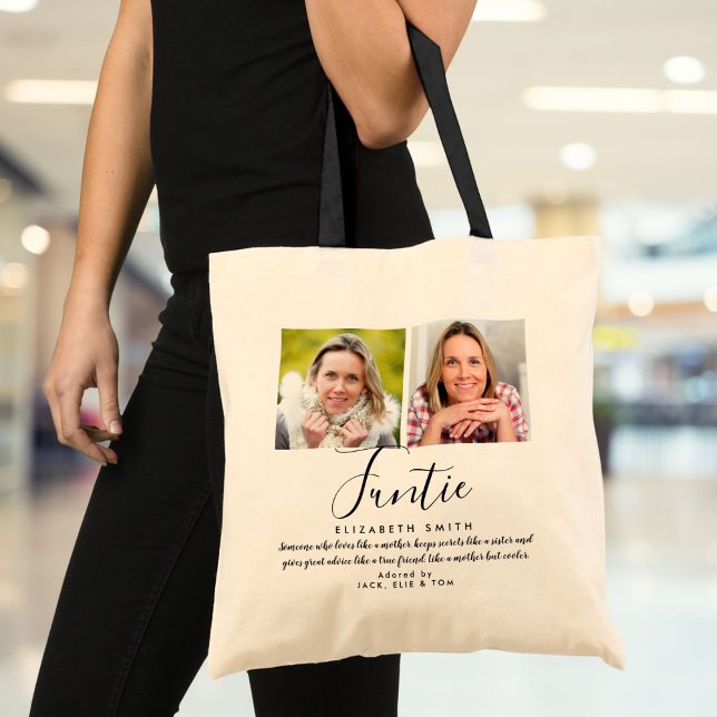 Tote Bag Funtie Modern Script Tante Citation Photo (Funtie Modern Script Auntie Quote Photo Tote Bag)