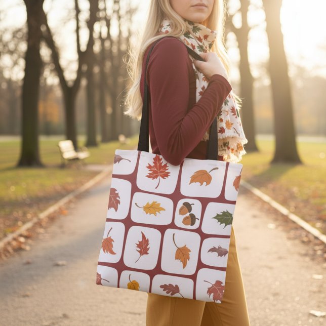 Tote Bag für Herbstleaves & Acorns-Gittermuster Tasche (Von Creator hochgeladen)