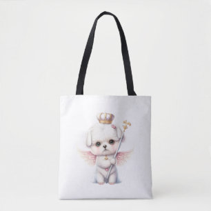 Tote Bag Furry Joy : Angel Wing Maltese Chig Puppy Cadeau