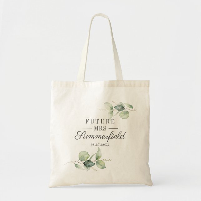 Tote Bag Futur mariage de Mme Nom Shower de Mariée Eucalypt (Devant)