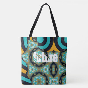 Tote Bag Futur -motif fractal et géométrique en turquoise