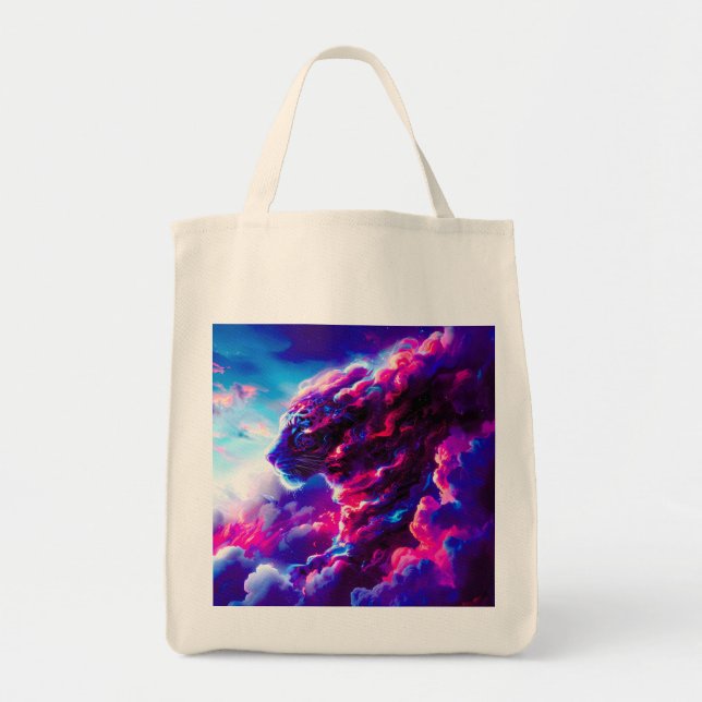 Tote Bag Futuristic Cosmic Neon Leopard  (Devant)