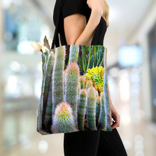 Tote Bag Fuzzy Green Cactus Succulent Photo Simple Moderne