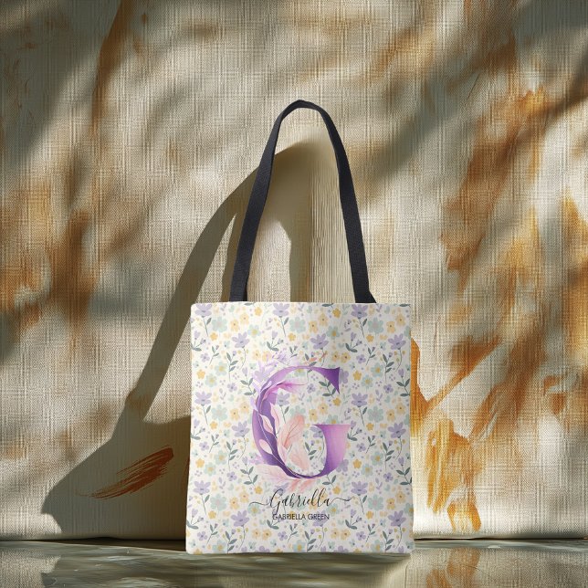 Tote Bag Gabriella Floral Monogram Printemps Floraison Dos  (Créateur téléchargé)