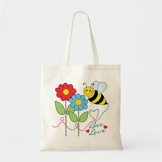 Tote Bag Gaffez l'abeille avec amour d'abeille de fleurs (Devant)