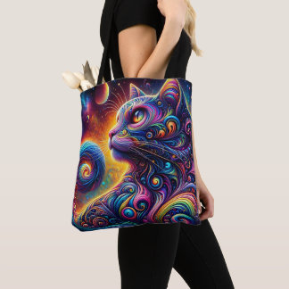 Tote Bag Galaxie mystique spirale Chat arc-en-ciel