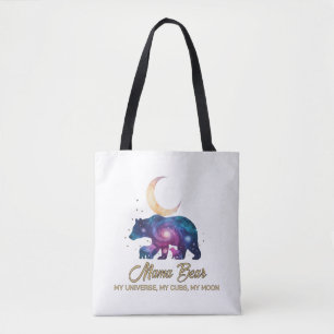 Tote Bag Galaxie Ourse Mère et Oursons Silhouette de Lune