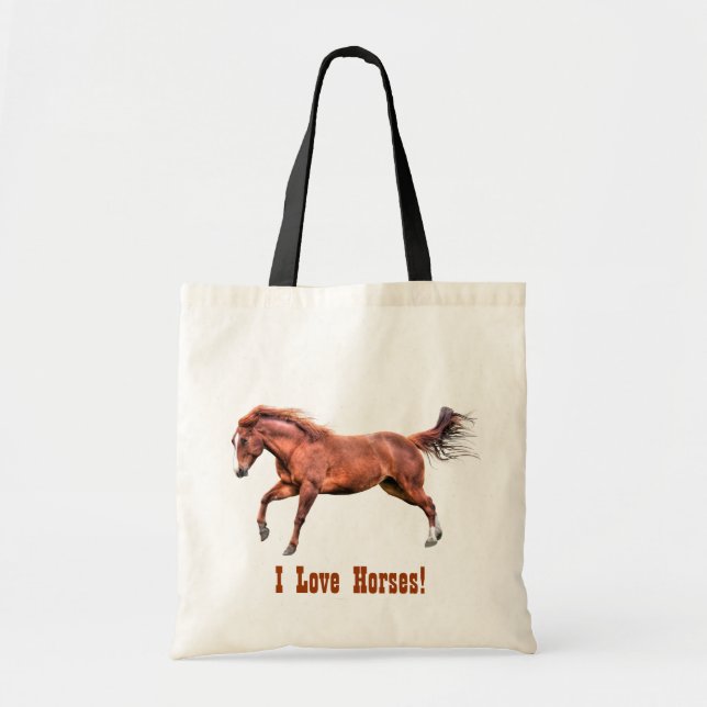 Tote Bag Galloping Spirited Red Dun Horse Design (Devant)