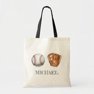 Tote Bag Gants de baseball aquarelle au nom personnalisé