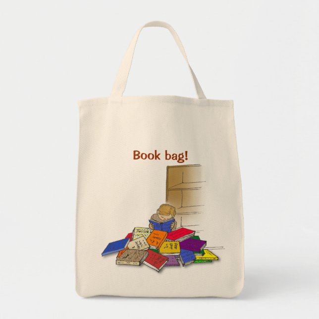 Tote Bag Garçon en bas âge entouré de livres. (Devant)