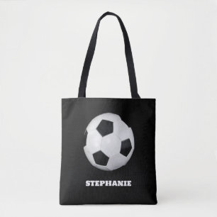 Tote Bag Garçons balle de football noir élégant Nom personn