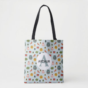 Tote Bag Garçons Bleu mignon Monstre Alien Motif Monogramme
