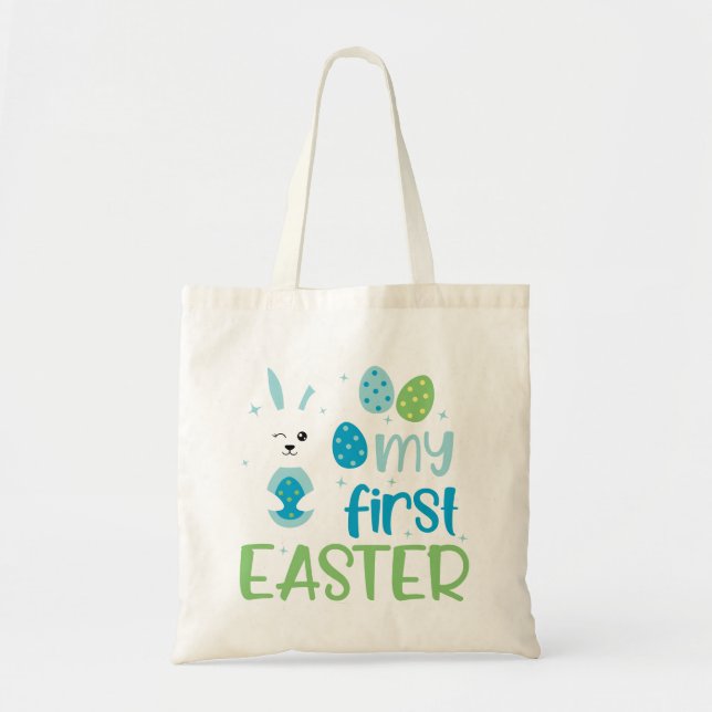 Tote Bag Garçons Ma première chasse aux oeufs Pâques Bleu V (Devant)