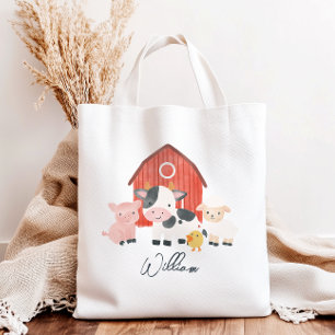 Tote Bag Garçons Mignons Animaux de Ferme à l'Aquarelle Enf