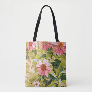 Tote Bag Garden Pink Coneflowers Vert Feuille Art original