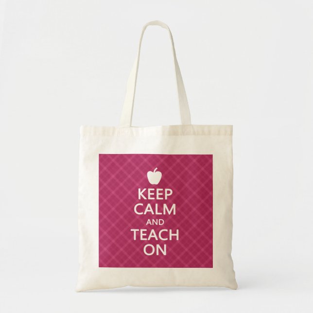 Tote Bag Gardez le calme et Enseignez, Plaid rose (Devant)