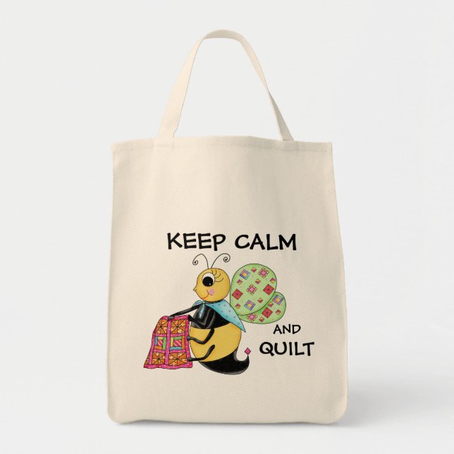 Tote Bag Gardez le calme et l'art fantaisie d'abeille de (Devant)