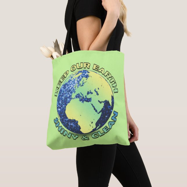 Tote Bag Gardez notre Terre brillant Jour des terres bleu b (De près)