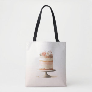 Tote Bag Gâteau Floral Élégant Rose Pêche Cuisine Boulanger