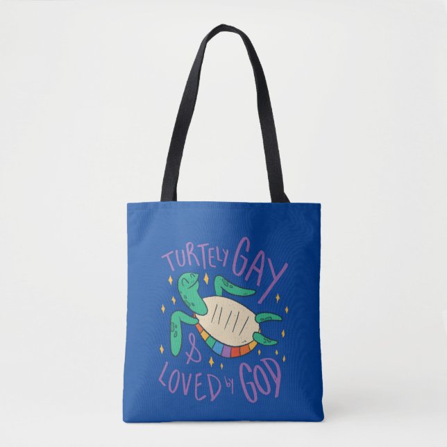 Tote Bag Gay pride branché Turtley Gay Loved by God (Devant)