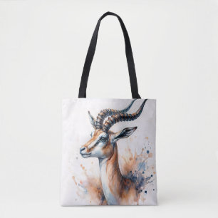 Tote Bag Gazelle Head Watercolor Art
