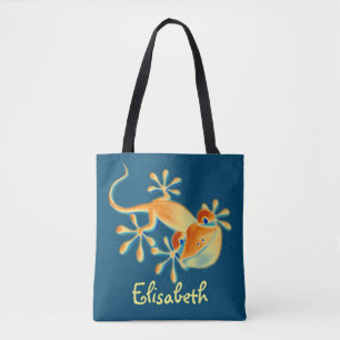 Tote Bag Gecko souriant amusant + votre arrière - plan & id