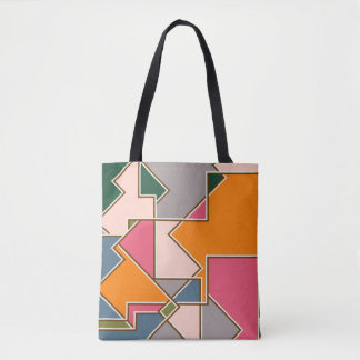Tote Bag geometric seamlestern pattern, lines, oranges, pur
