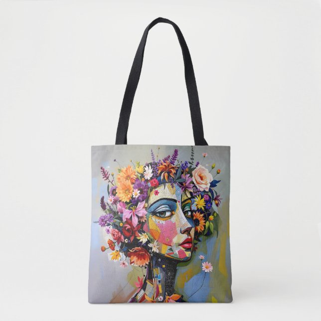 Tote Bag "Géométrie florale" - Portrait botanique (Devant)